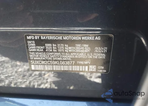 2019 BMW X7 xDrive40I z USA, uszkodzony, nr VIN 5UXCW2C59KL083877